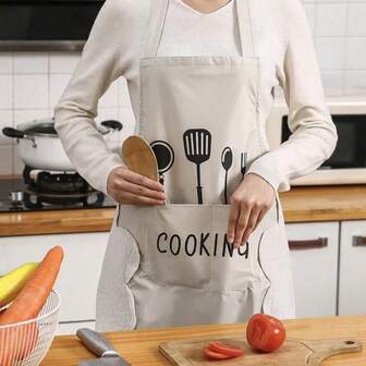 Women Kitchen Apron With Hand Wipe Pockets,Big Pocket,Hand-Wiping, Waterproof For Cooking Baking,Suitable For Chef, Gardener, Baker, Florist, Painter, Barista,Uniforms, Kitchen Stuff , Black And White Printed Apron