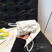 Bolso bandolera pequeño para mujer, bonito bolso bandolera con lazo, ligero y con correa larga. - Blanco - Ver 5