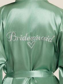 1pc Elegant Embroidered Short Bridesmaid Robe - Green - View 2