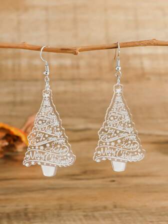1 Pair Transparent Acrylic Christmas Tree, Snowflake & Star Print Earrings, Christmas & New Year Matching Jewelry Gift