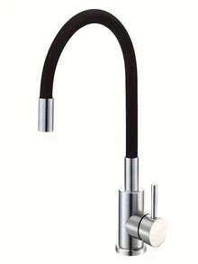 360°旋转不锈钢厨房水龙头 - 单孔安装，陶瓷阀芯，节水设计，抛光拉丝表面，无需电池，冷热水控制，高拱形出水嘴，四季皆宜的厨房用品，厨房配件，厨房工具