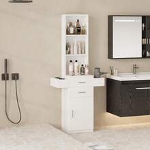 Salon Station For Hair Stylist, Salon Station With Barber Cabinet, Barber Hair Stylist Storage Cabinet With Drawer,Hair Station Equipment Hair Dryer Holder, Drawers, Storage Cabinet For Hair Styling, White/ Black/ Pink - 白色 - 查看 3