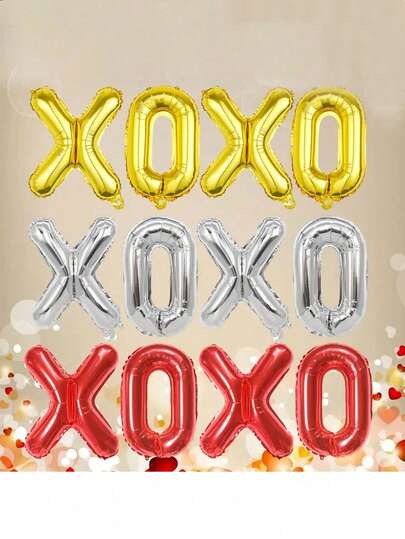 4 יחידות באנר בלונים XOXO מתאים ליום האהבה, יום הולדת, אירוסין, חגיגה רומנטית, חתונה, מפגש משפחתי, עיצוב חדר, עיצוב הבית, מסיבה, מסיבת נושא, עיצוב גינה וחצר