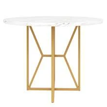 Mesa de jantar redonda (80 x 80 x 76 cm), mesa redonda leve e luxuosa para 4 a 6 pessoas, adequada para salas de jantar e salas de estar, pernas douradas, tampo de MDF marmorizado - Branco - Ver 6