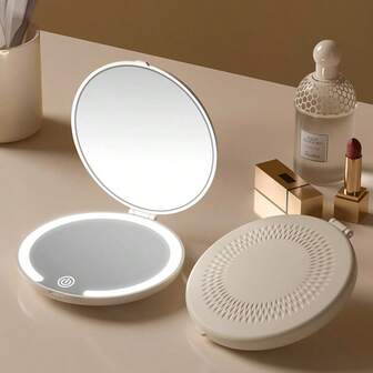 OBOVAY Portable Makeup Mirror, LED Adjustable Lighting, 3 Color Modes, Rechargeable, 5X Magnification, Charging Convenience, Christmas Gift