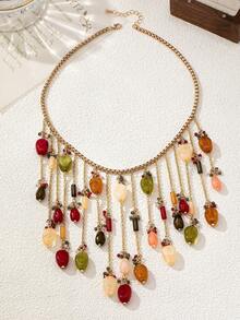1pc Women's Beaded Necklace, New French Retro Exquisite Colorful Pearl Tassel Chain Necklace, High-End Sweater Chain Mermaid Accessory, Suitable For Halloween, Christmas, Thanksgiving Wear - Multicolor - View 2
