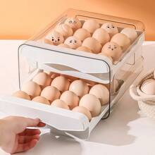 2-Tier Drawer-Style Egg Storage Container, Clear PVC Refrigerator Egg Organizer, Stackable Double-Layer Egg Holder For Fridge, Holds 32 Eggs, Keep Eggs Tidy & Fresh, Space-Saving Design For Kitchen Organization,Clear PVC Egg Storage Bin For Refrigerator, Pull-Out Design For Easy Access, 2-Tier Stackable Structure Stores Up To 32 Eggs, Perfect For Keeping Eggs Organized & Protected In Your Kitchen Premium 2-Tier Egg Storage Drawer, Clear PVC Fridge Egg Organizer With Double-Layer Stackable Design, Space-Saving Egg Holder For 32 Eggs, Ideal For Kitchen Organization & Freshness Preservation, Durable - White - View 9