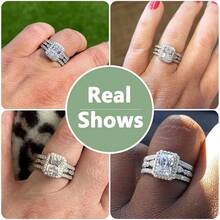 Wedding Band Bridal Ring Enhancer Engagement Ring Set Women 925 Sterling Silver Radiant Cubic Zirconia Size 5 - 10 - bạc + 6 - Xem 4