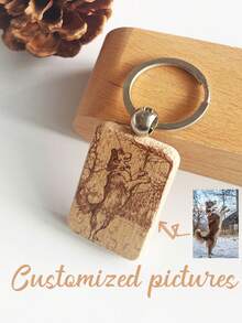 1pc Customized Photo Engraved Wooden Keychain, Pendant, Creative Small Item, Bag Charm, Wooden Tag, Keyring, DIY Accessory, School Backpack, Car Accessories, Cute Gift For Friends, Colleagues, Family, Boyfriend/Girlfriend, Teacher's Day, Christmas