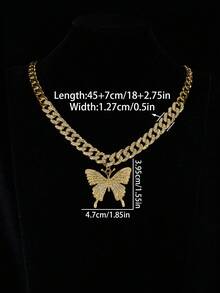 蝴蝶链首饰套装，包含链项链、水钻蝴蝶吊坠项链、水钻蝴蝶手链、大耳环、闪亮耳环、戒指套装、闪亮派对配饰 - 蝴蝶首飾 - 查看 14