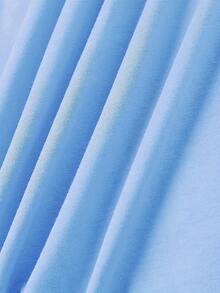 Jar & Letter Print Crew Neck Short Sleeve T-Shirt For Women, Casual Summer Tops - 天藍色 - 查看 4