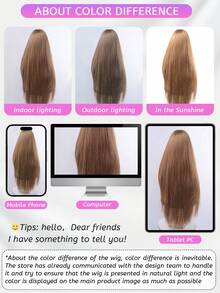 SHUDUO 1顶合成耐热直发棕色假发，纤维材质，适合日常佩戴，自然逼真（不含配饰） - 棕色 - 查看 8