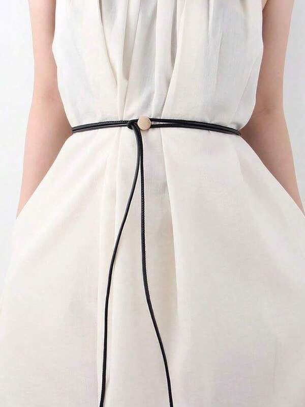 1pc Women's Thin Waist Belt, Adjustable Tie Waist Cord, Fashion Cinch Waist Casual Elegant Decorative Solid Color PU Leather Belt