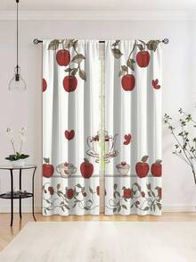 NOSBEI 2pcs Modern Style Faux Embroidery Fruit Print Curtains, 100% Polyester Fabric (Curtain Rods Not Included), Suitable For Decorative Outdoor Spaces Such As Living Room, Bedroom, Kitchen, Bathroom - Multicolor - View 4