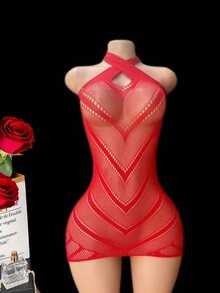 Conjunto de 3 piezas de lencería sexy de vestido calado para mujer para uso nocturno romántico - Blanco+Vino Tinto+Tinto - Ver 6