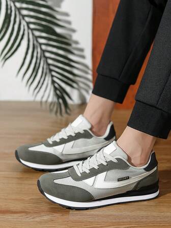 Zapatos casuales para hombres, zapatos de estilo, zapatos resistentes al deslizamiento y transpirables con bloqueo de color y parches, zapatos formales y deportivos casuales con cordones y suela baja, zapatillas deportivas minimalistas de moda para hombres con textil y cuero, zapatos de suela gruesa y baja, calzado y zapatos deportivos para hombres