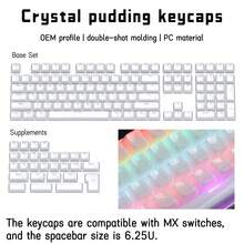 136键多色（白/粉/紫/蓝）水晶果冻键帽，PC透明材质，兼容MX轴，6.25U空格键，适用于61、64、68、82、84、87、96、98、100、104、108键机械键盘。简约风格，机械键盘DIY改装键帽。 - 136鍵側刻 - 查看 16