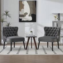 Samt Single Armchair With Button Panel, Modern Armless Design With Rivet Trim And Solid Wood Legs For Living Room, Bedroom - Gray + Velvet - View 4