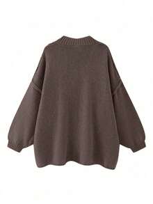 女士加厚面料宽松开襟毛衣外套，白色、黑色、棕色、粉色可选，时尚简约商务休闲通勤优雅度假保暖高端百搭显瘦胜利日可爱上衣韩版春季款 - 棕色 - 查看 5