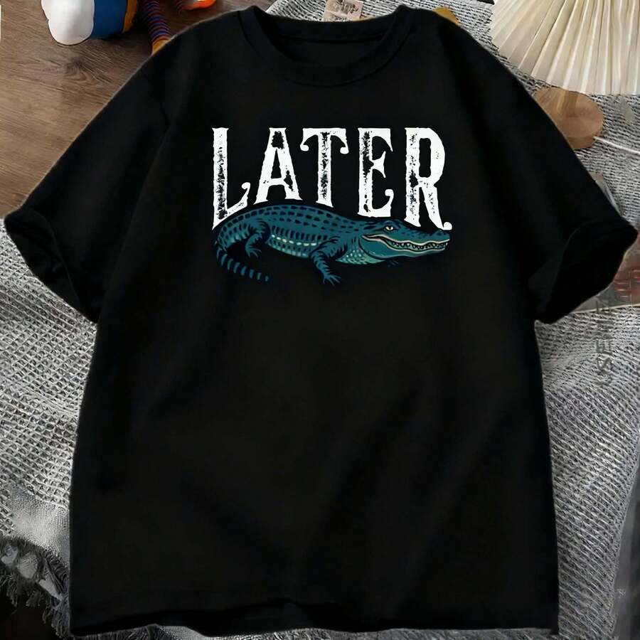 Women Later Gator Funny Crocodile Lightweight Tee, White Pink Breathable All Season Round Neck Top, Machine Washable Daily Playful Fashion Shirt - 查看 1
