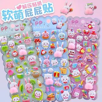 厚手の柔らかいかわいいステッカー、子供用スクイーズトイ、ウサギの携帯電話デコステッカー、アザラシステッカー、女の子と男の子のおもちゃ、プランナー、日記、ラップトップデコステッカー、誕生日プレゼント、キャンディステッカー