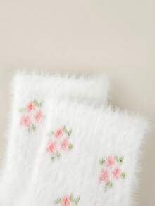 1/5 Paar Mädchen Herbst/Winter Neue Weiße Nerz Samt Socken, verziert mit süßer Tulpen Blumen & Schleife Deko, modischer College Stil, weich & bequem Knöchel/Crew Socken, geeignet für Herbst/Winter Outfits, Studentenalltag, Lässig, Reisen, Feiertage & Geschenke