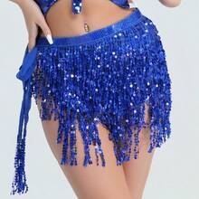 Women's Belly Dance Skirt Sparkly Sequined Fringe Wrap Hip Scarf, Festival Rave Carnival Costume, Burlesque Tassel Skirt For Women Party
