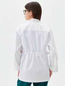 معطف متعدد الجيوب بأكمام طويلة، ملابس عمل عصرية للمختبر وصالون التجميل، ملابس خارجية كاجوال خفيفة الوزن - أبيض - مشاهدة 2