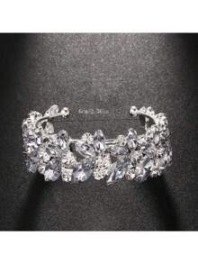 1pc Silver Rhinestone Cuff Bracelet, Exaggerated Open Design, Fashion Jewelry Accessory - Gold - View 2