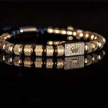 Men's Adjustable Braided Bracelet – Luxury Crown Charm With Micro-Paved Beads, Elegant Wrist Jewelry For Him - 金色 - 查看 10