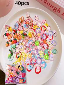 40/80个混色图案可爱发圈套装，弹性发圈不伤发 - 彩色弹力发带，适合马尾辫和麻花辫，随机颜色组合发饰