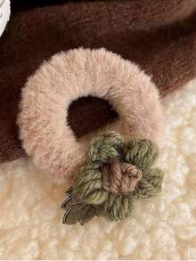 4 piezas Lazos elásticos de punto con diseño floral minimalista y lindo, accesorios de pelo versátiles para mujeres, sujetadores de coleta, ligas de pelo, bandas de goma para el cabello, scrunchies, cuerda para el cabello - Multicolor - Ver 5