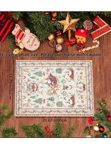 1 pezzo Tappeto beige con albero di Natale, Babbo Natale e renne, non lavabile, molto adatto per soggiorno, camera da letto, corridoio, uso interno ed esterno, facile decorazione natalizia per la casa e la stanza