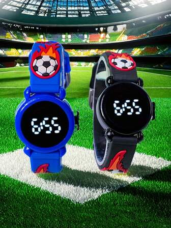 1pc New Sports Football Electronic Watch, TPU Strap, Battery Powered, Suitable For School, Outdoor Activities