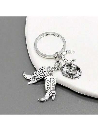 1Pc Western Cowboy Alloy Keychain Grassland Grazing Key Chain, Boots Cowboy Hat Horseshoe Western Cowboy Personalized Retro Key Chain Fashion Creative Car Bag Pendant For Men