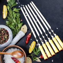 6根宽扁不锈钢烧烤签，带木柄，结实耐用，可重复使用，适用于露营、家庭烧烤、户外派对烹饪牛肉、羊肉、鸡肉、鱼肉、蔬菜等，厨房用具 - 6pcs - 查看 11