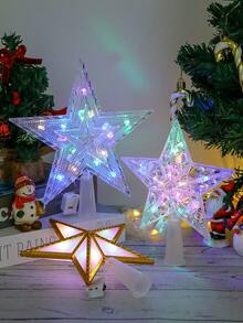 22cm/15cm圣诞树顶星，透明照明树顶灯，温暖/多彩的圣诞树装饰，电池盒开关可调节闪烁模式：1.快速闪烁，2.慢速闪烁，3.稳定亮起