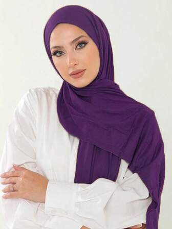 1 件女士简约经典纯色优雅休闲边缘围巾，优质针织面料粘胶针织头巾围巾，长款头巾式头巾，适合日常生活、外出和聚会