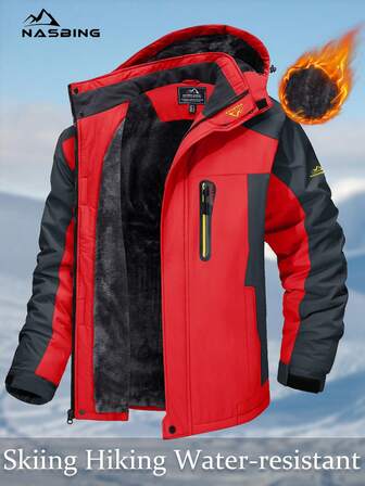 NASBING Jaqueta de Esqui de Inverno Masculina, À Prova d'Água e à Prova de Vento, Casaco de Inverno Quente para Esqui e Snowboard com Capuz, Parka com 4 Bolsos, Adequada para Caminhada, Camping, Montanhismo e Esqui