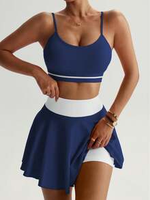 Women's Sports Suit With Vest And Skirt, Suitable For Sporty Casual - Màu xanh lam - Xem 5