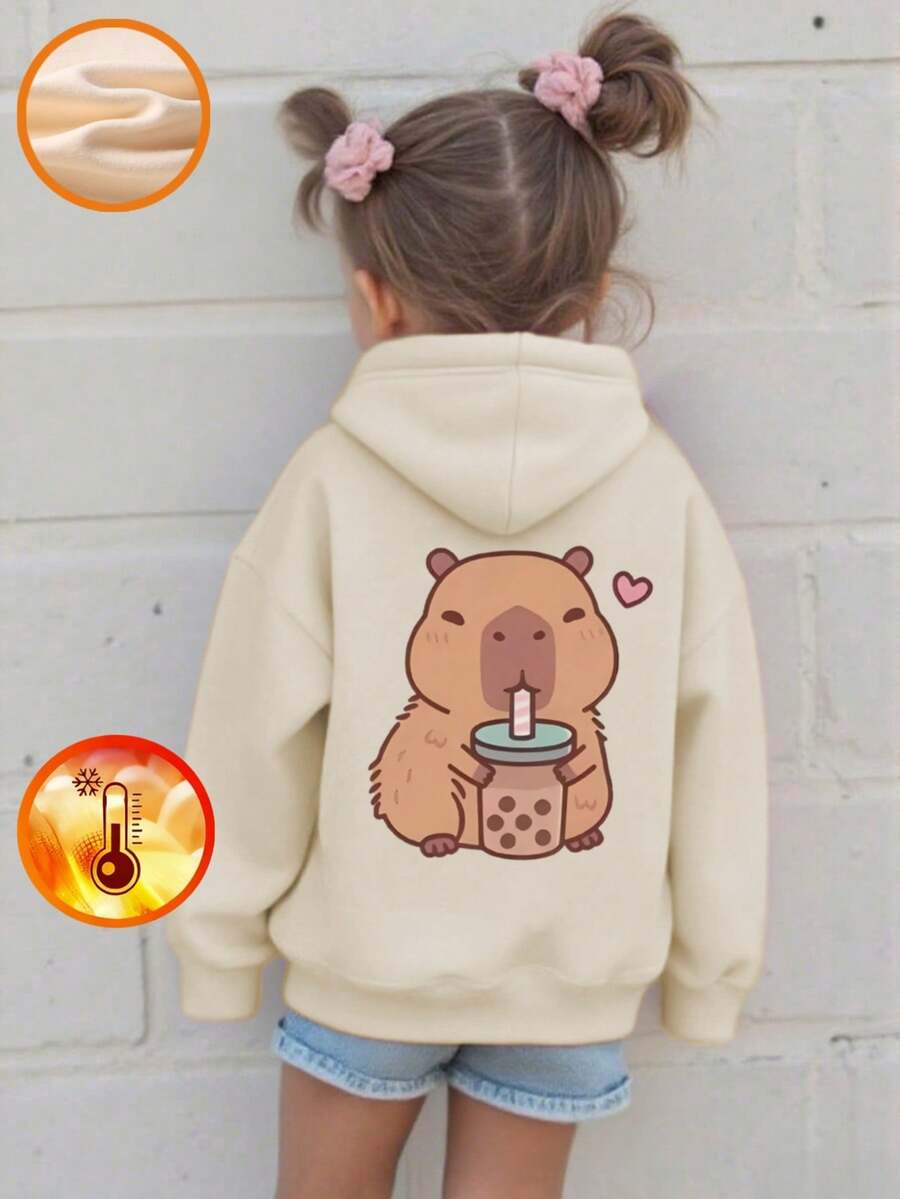 1件装女童休闲印花连帽卫衣，秋冬儿童服装 - 可爱的长袖卫衣，给每个孩子带来欢乐和幸福！ - 杏色 - 查看 1