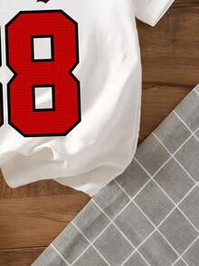 Young Boy Letter Print Round Neck Casual Loose T-Shirt - White - View 5