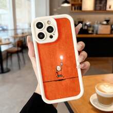Cubierta de teléfono con borde negro y diseño de dibujo animado naranja con personaje corriendo sobre una línea para uso diario en cafeterías y espacios casuales Aplicable a los teléfonos de la serie Apple y Galaxy - Café integral - Ver 4