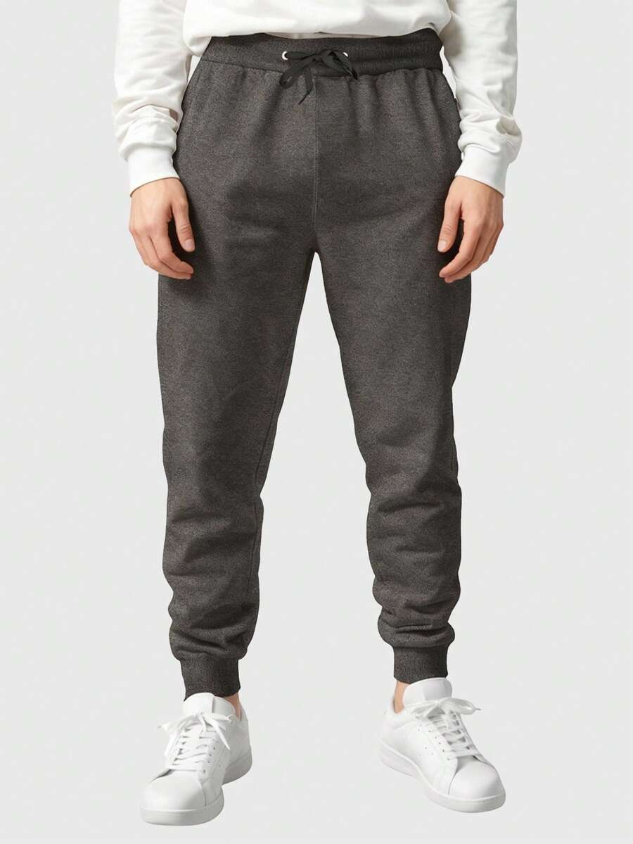 Men's Sweatpants With Back Pocket, Plain, No Print, Various Colors - Màu xám đen - Xem 1