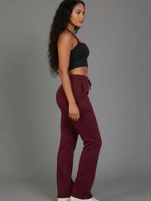 Women's Casual Long Straight Leg Sweatpants With Drawstring And Pockets For Everyday Comfort - 酒紅色 - 查看 2