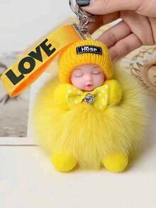 1个卡通钥匙扣，人造毛皮材质，圆形金属设计，女士装饰钥匙圈，带扣，适合装饰包包和车钥匙，情人节完美礼物，单包装