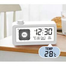 [数字 LED 闹钟] 1 件数字 LED 闹钟带日历、温度计和计时器 - 电池供电，适用于床边、书桌和旅行