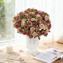 1 pezzo Fiori di rosa artificiali in seta, bouquet finti per decorazioni primaverili di matrimoni, vasi per casa, sala da pranzo, camera da letto, cucina, bagno, festa della mamma, San Valentino, compleanni, feste, decorazioni da giardino - Sabbia rossa - Visualizzare 5