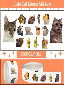 500 SZTUK/ROLKA Zabawne naklejki z memami zwierząt, rolka, 14 wzorów na cykl, idealne do metalowych naklejek na telefon, dekoracji piórników szkolnych i artykułów papierniczych dla uczniów DIY - Wielokolorowe - Zobacz 10