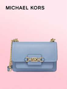 Michael Kors Geantă crossbody mică HEATHER, albastru deschis, 32S2G7HC0L457, design premium cu clapă din piele, cu logo MK îmbunătățit, accesorii aurii, interior spațios pentru ruj și articole esențiale, curea elegantă cu lanț, ideală pentru ținute elegante